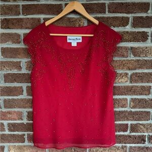 Another Thyme Vintage Red Embellished Women's Top. Medium.  Beaded.  Bead work